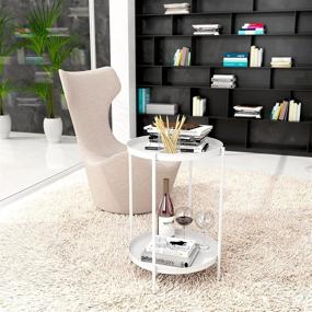 img 1 attached to 🪑 Ovicar Round Side Table - 2 Tiers End Table for Indoor/Outdoor Use: Waterproof Metal Coffee Table with Removable Tray - Perfect Accent Table for Living Room, Bedroom, Balcony (White)