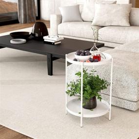 img 2 attached to 🪑 Ovicar Round Side Table - 2 Tiers End Table for Indoor/Outdoor Use: Waterproof Metal Coffee Table with Removable Tray - Perfect Accent Table for Living Room, Bedroom, Balcony (White)