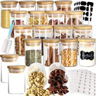 premium gnillko 4oz glass spice jar set with airtight bamboo lids - 20 piece, labels included логотип