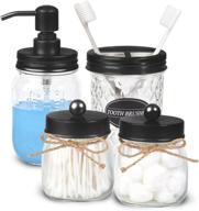 farmhouse rustic black apothecary mason jars bathroom set - includes toothbrush holder, soap dispenser, and more - 4 pcs logo