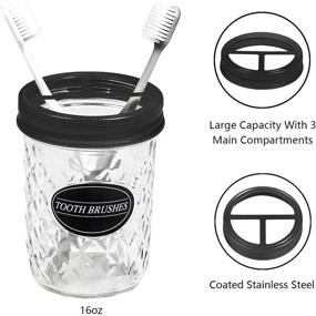 img 2 attached to Farmhouse Rustic Black Apothecary Mason Jars Bathroom Set - Includes Toothbrush Holder, Soap Dispenser, and More - 4 Pcs