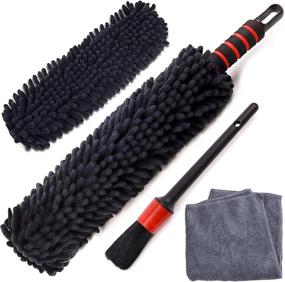img 4 attached to TAKAVU Microfiber Wheel & Rim Brush - Multipurpose Auto & Car Detailing Tool with 2 Replaceable Covers, Bendable Soft Chenille Microfiber Wheel Detailer, Interior Duster (Microfiber)