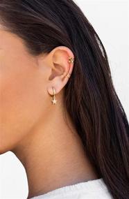 img 2 attached to Sterling Silver Huggie Hoop Earrings with Spike Star Ear Cuff - Delicate & Minimalist Earrings