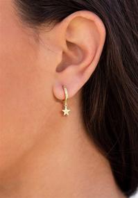 img 3 attached to Sterling Silver Huggie Hoop Earrings with Spike Star Ear Cuff - Delicate & Minimalist Earrings