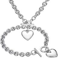 ❤️ chunky heart chain choker bracelet and necklace set - silver/18k gold plated stainless steel fashion jewelry for women and girls, ideal for valentine's day logo