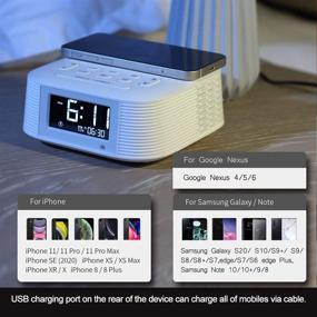 img 3 attached to 【Enhanced Edition】 Homtime Wireless Charger Alarm Clock Radio for iPhone, Bluetooth Speaker, 10W Fast Charging, Dual Alarms, USB Port, Sleep Timer, and Dimmable LCD Display (White)