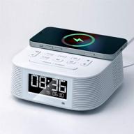 【enhanced edition】 homtime wireless charger alarm clock radio for iphone, bluetooth speaker, 10w fast charging, dual alarms, usb port, sleep timer, and dimmable lcd display (white) logo