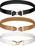 👗 tatuo set of 3 women's skinny waist belt - thin, stretchy, bow belt for dresses in 3 colors: brown, black, and white logo