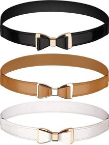 img 4 attached to 👗 Tatuo Set of 3 Women's Skinny Waist Belt - Thin, Stretchy, Bow Belt for Dresses in 3 Colors: Brown, Black, and White