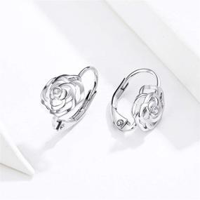 img 1 attached to 🌸 Fashion Rose Flower CZ Sterling Silver Filigree Small Hoop Earrings for Women and Girls - Minimalist Sleeper Cartilage Tiny Leverback Studs Huggie Hinged Hoops - Birthday Gifts, Cute Jewelry