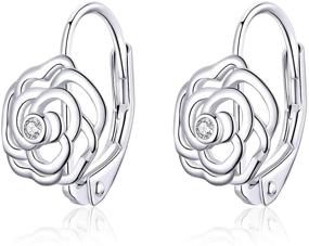 img 4 attached to 🌸 Fashion Rose Flower CZ Sterling Silver Filigree Small Hoop Earrings for Women and Girls - Minimalist Sleeper Cartilage Tiny Leverback Studs Huggie Hinged Hoops - Birthday Gifts, Cute Jewelry