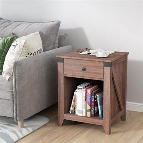 img 3 attached to 🌾 HOSEOKA Farmhouse Nightstand: Rustic 1-Drawer Wood Bedside Table for Living Room - 24 inch Tall