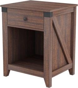 img 4 attached to 🌾 HOSEOKA Farmhouse Nightstand: Rustic 1-Drawer Wood Bedside Table for Living Room - 24 inch Tall