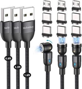 img 4 attached to ⚡️ Convenient and Versatile Magnetic Charging Cable by Melonboy - 3-Pack, 1.6ft/3.3ft/6.6ft, 360°&180° Rotation, Nylon Braided - Compatible with Micro USB, Type C - Black