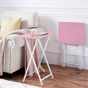 img 2 attached to 🍽️ VECELO Folding TV Trays Set of 2 - Easy Assembly & Portable Snack Eating Tables with Cup Holder - Ideal for Couch, Kitchen, Living Room & Bedroom - Pink