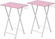 🍽️ vecelo folding tv trays set of 2 - easy assembly & portable snack eating tables with cup holder - ideal for couch, kitchen, living room & bedroom - pink logo