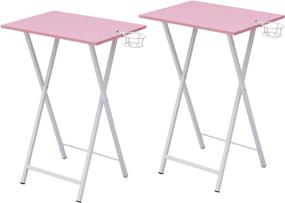 img 4 attached to 🍽️ VECELO Folding TV Trays Set of 2 - Easy Assembly & Portable Snack Eating Tables with Cup Holder - Ideal for Couch, Kitchen, Living Room & Bedroom - Pink