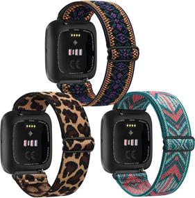 img 4 attached to Amzpas 3 Pack Adjustable Elastic Watch Bands for Fitbit Versa 2/Versa/Versa Lite - Soft Stretchy Loop Bracelet for Women and Men - Replacement Wristbands for Fitbit Versa 2 Smart Watch