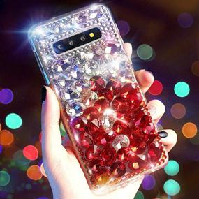 img 3 attached to Red Aulzaju Samsung Note 10 Case for Women with Cute Soft Furry Ball Wrist Strap, Bling Diamond Galaxy Note 10 Case, 3D Handmade Rhinestone Crystal TPU Cushion Case for Girls and Women