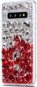 img 1 attached to Red Aulzaju Samsung Note 10 Case for Women with Cute Soft Furry Ball Wrist Strap, Bling Diamond Galaxy Note 10 Case, 3D Handmade Rhinestone Crystal TPU Cushion Case for Girls and Women