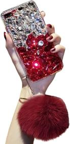 img 4 attached to Red Aulzaju Samsung Note 10 Case for Women with Cute Soft Furry Ball Wrist Strap, Bling Diamond Galaxy Note 10 Case, 3D Handmade Rhinestone Crystal TPU Cushion Case for Girls and Women