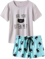 🐱 cute cat sleepwear set for women: ventelan pajamas 2-piece pajama sleep set logo