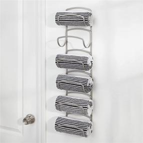 img 2 attached to mDesign Satin Steel Wall Mount Towel Storage Rack - Six-Level Organizer for Bathroom, Kitchen, Utility Room - Holds Hand Towels, Towels, Robes - Easy Installation - Hyde Collection