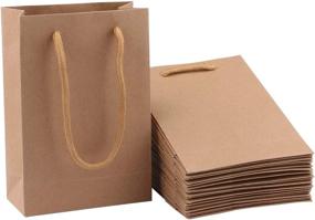 img 4 attached to 🎁 25Pcs Small Brown Kraft Paper Gift Bags Bulk with Handles, 5.1 x 2.4 x 7.5 Inches - Heavy Duty Matte Tote Shopping Bags, Retail and Party Bags