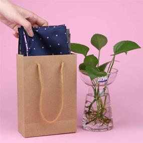 img 1 attached to 🎁 25Pcs Small Brown Kraft Paper Gift Bags Bulk with Handles, 5.1 x 2.4 x 7.5 Inches - Heavy Duty Matte Tote Shopping Bags, Retail and Party Bags