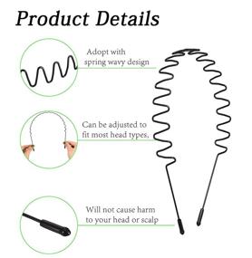 img 2 attached to 💁 Elastic Wavy Spring Wave Hair Band: Multi-Style Black Non-slip Metal Hair Hoop - Fashionable Hair Accessories for Women and Men (6 Pcs)