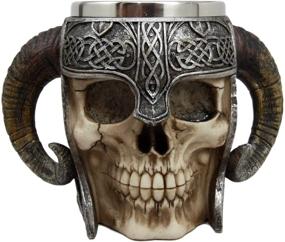 img 3 attached to 🍺 Ebros Gift Viking Ram Horned Pit Lord Warrior Skull With Battle Helmet Beer Stein Tankard Coffee Cup Mug 13oz - Norse Mythology Folklore Odin Thor Loki Ragnarok Poetic Edda Décor