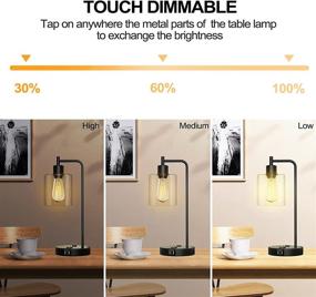 img 3 attached to Qimh Industrial Touch Control Table Lamp: 2 USB Ports, 2 AC Outlets, Dimmable Bedside Nightstand Lamp with Light Bulb & Glass Lampshade - Bedroom, Office Desk, Mute Black