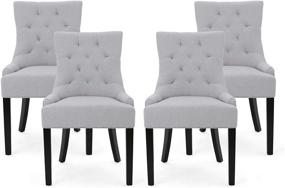 img 4 attached to 🪑 Elevate Your Dining Experience with Christopher Knight Home Eudora Contemporary Tufted Fabric Dining Chairs - Set of 4, Light Gray and Espresso