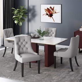 img 3 attached to 🪑 Elevate Your Dining Experience with Christopher Knight Home Eudora Contemporary Tufted Fabric Dining Chairs - Set of 4, Light Gray and Espresso