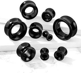 img 1 attached to 🔳 Soscene Black Obsidian Hollow Tunnels Organic Stone Double Saddle Ear Plugs, perfect for Ear Gauges