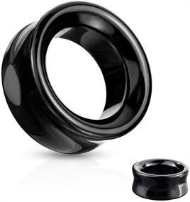 img 4 attached to 🔳 Soscene Black Obsidian Hollow Tunnels Organic Stone Double Saddle Ear Plugs, perfect for Ear Gauges