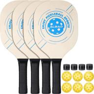 🏓 durable pickleball paddle bundle - premium 4 pack, professional indoor & outdoor set, lightweight racket with 4 wood paddles, 6 yellow balls, and 1 carrying bag логотип