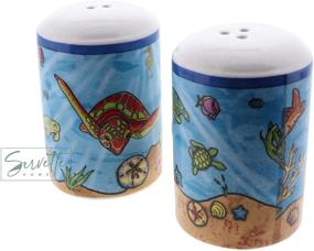 img 1 attached to Red Turtle Beach Scene Salt and Pepper Shaker: Vibrant Kitchen Décor