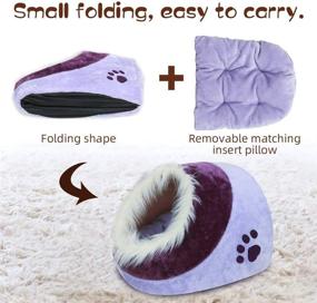 img 2 attached to 🐾 Plush Pet Bed Cave for Cat/Small Dog: Calming Foldable Pet Tent - Hide & Seek Cat Cave with Noise Reduction (Small, Light Purple)