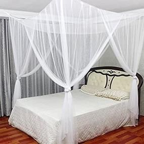 img 3 attached to 🛏️ White MAGILONA Home 4 Corner Hanging Bed Canopy for Twin, Full, Queen, King Beds – Netting Cover for Indoor or Outdoor Use - Bedroom Decorative and Protective