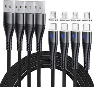 ykz 3-in-1 magnetic charging cable 4-pack - fast charging, nylon braided with led light - compatible with type c/microusb - 12 magnet tips - (3.3ft, 6.6ft) logo