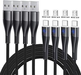 img 4 attached to YKZ 3-in-1 Magnetic Charging Cable 4-Pack - Fast Charging, Nylon Braided with LED Light - Compatible with Type C/MicroUSB - 12 Magnet Tips - (3.3ft, 6.6ft)