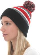 🧣 the hat depot knit pom pom winter beanie - soft cuff, stripe pattern, skull slouch ski hat logo