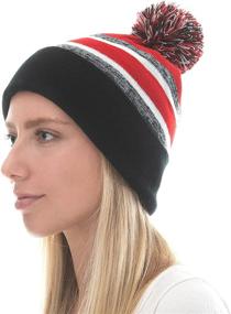 img 4 attached to 🧣 The Hat Depot Knit Pom Pom Winter Beanie - Soft Cuff, Stripe Pattern, Skull Slouch Ski Hat