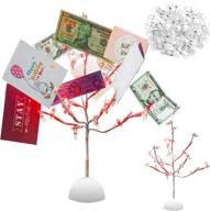 desktop led tree light: multifunctional christmas tabletop branches night light with card tree holder and photo display clips - red light decoration for desk lamp logo
