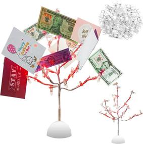 img 4 attached to Desktop LED Tree Light: Multifunctional Christmas Tabletop Branches Night Light with Card Tree Holder and Photo Display Clips - Red Light Decoration for Desk Lamp