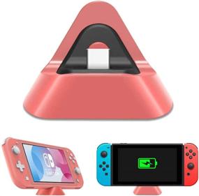 img 4 attached to NexiGo Charger Dock: Compact Triangular Charger Docking Station for Nintendo Switch Lite in Coral with Type C Port