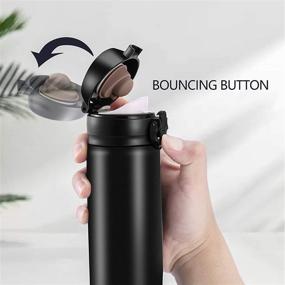 img 3 attached to 🧊 Black Stainless Steel Vacuum Insulated Thermos Water Bottle - Reusable Flask with Wide Mouth, One-Touch Spout Lid, 420ml Capacity - Perfect for Travel, Sports, Tea, Coffee Drinking Container