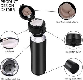 img 1 attached to 🧊 Black Stainless Steel Vacuum Insulated Thermos Water Bottle - Reusable Flask with Wide Mouth, One-Touch Spout Lid, 420ml Capacity - Perfect for Travel, Sports, Tea, Coffee Drinking Container