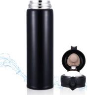 🧊 black stainless steel vacuum insulated thermos water bottle - reusable flask with wide mouth, one-touch spout lid, 420ml capacity - perfect for travel, sports, tea, coffee drinking container логотип